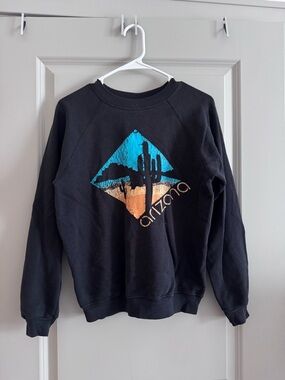 Hanes Black Crewneck Sweatshirt with Blue and Orange Desert Graphic